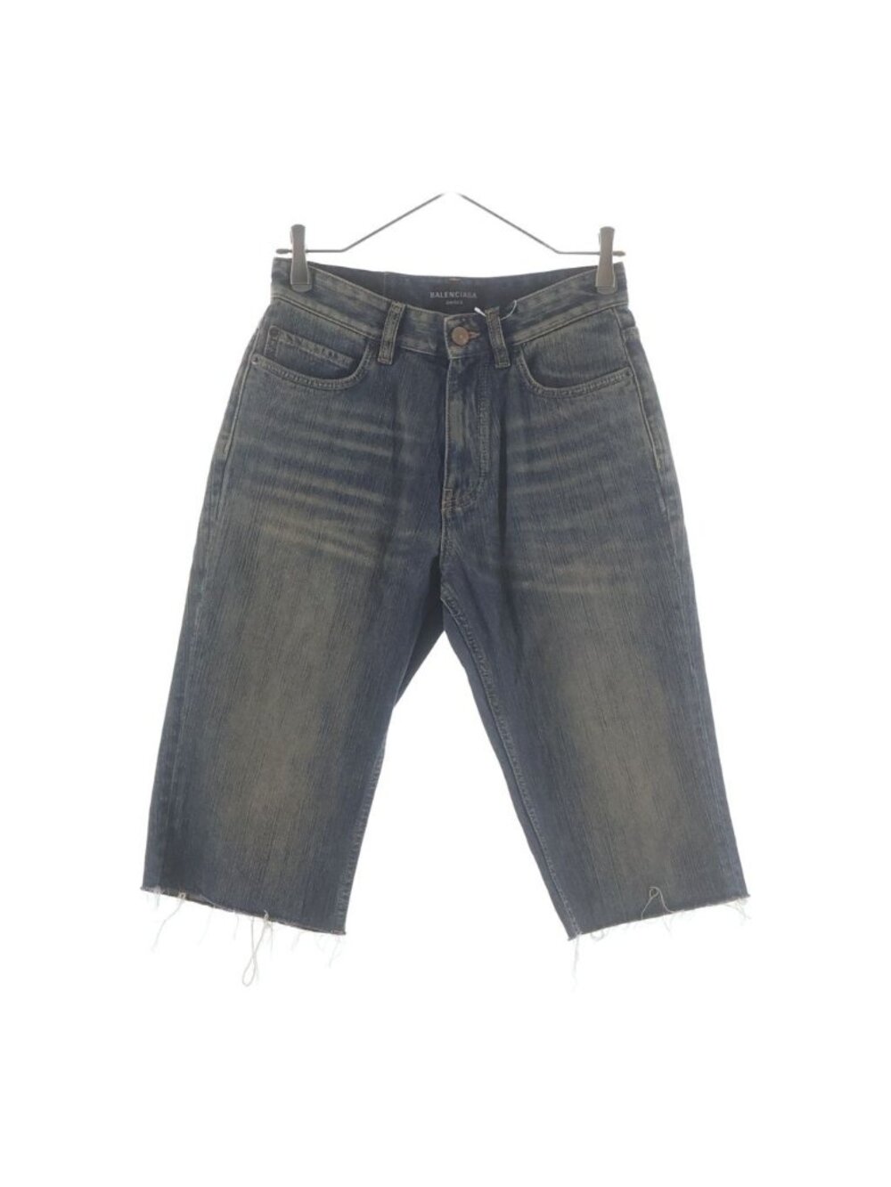 Balenciaga Cutoff Vintage Wash Denim Shorts Indigo